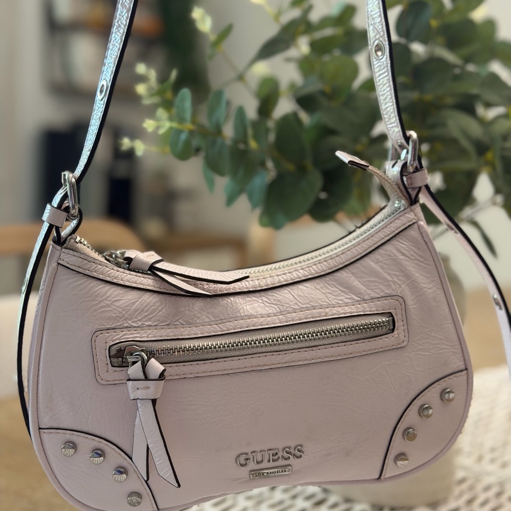 Guess White Shoulder Bag with Silver Accents